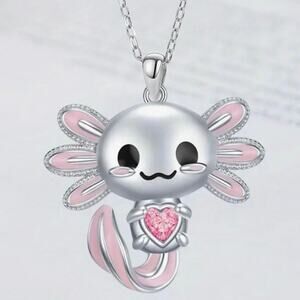necklace axolotl heart pink
